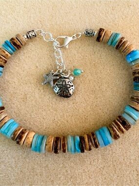 Turquoise Beach Charm Bracelet - 8.5- 9 inches. Or Ankle Bracelet